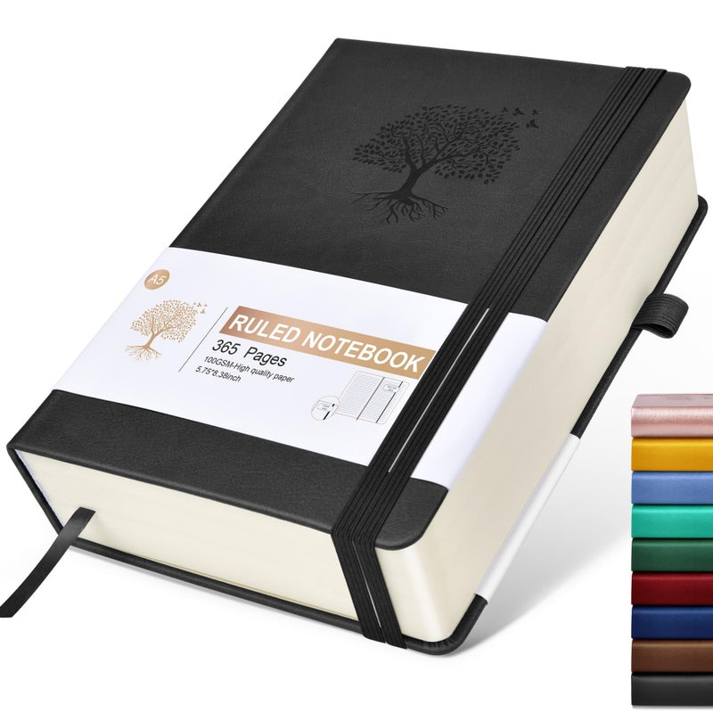 Ansopu Lined Journal Notebook -365 Pages A5 Thick Journals for Writing Ruled Notebook, Hardcover Leather Journal for Women Men, Daily Journal Notebook for Work, Note Taking, 100Gsm Lined Paper(5.75'' X 8.38'' Black) - Image 1