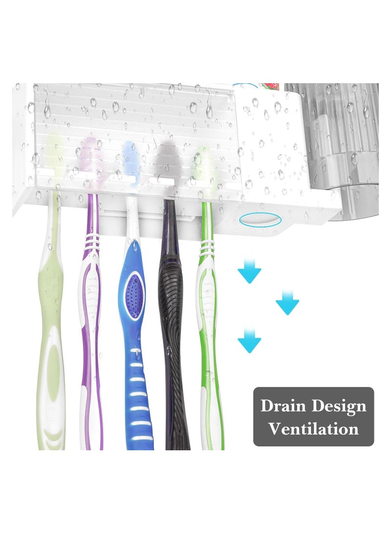 Wallmount Toothbrush Holder, 5 Slots with Cover, Plastic Multifunctional Toothpaste Toothbrush Organizer, Compatible with Oral-B Cross Action, Colgate Renewal, for Shower, RV, Camper(White)  - Image 3