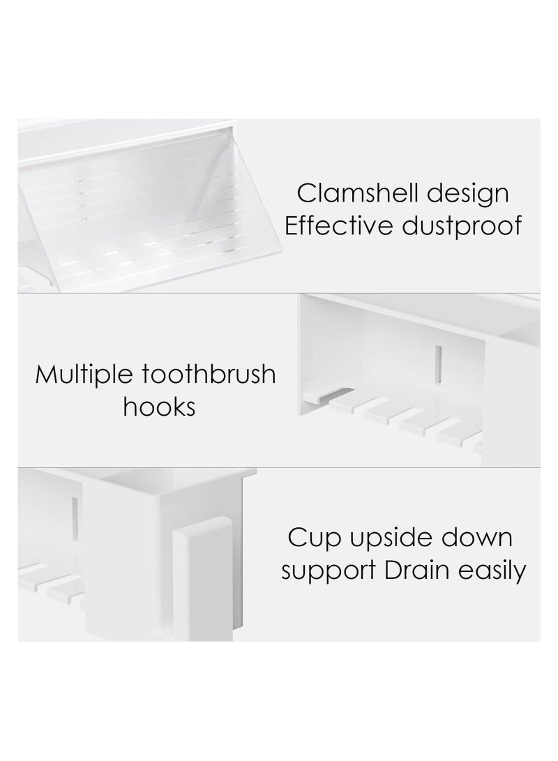 Wallmount Toothbrush Holder, 5 Slots with Cover, Plastic Multifunctional Toothpaste Toothbrush Organizer, Compatible with Oral-B Cross Action, Colgate Renewal, for Shower, RV, Camper(White)  - Image 4