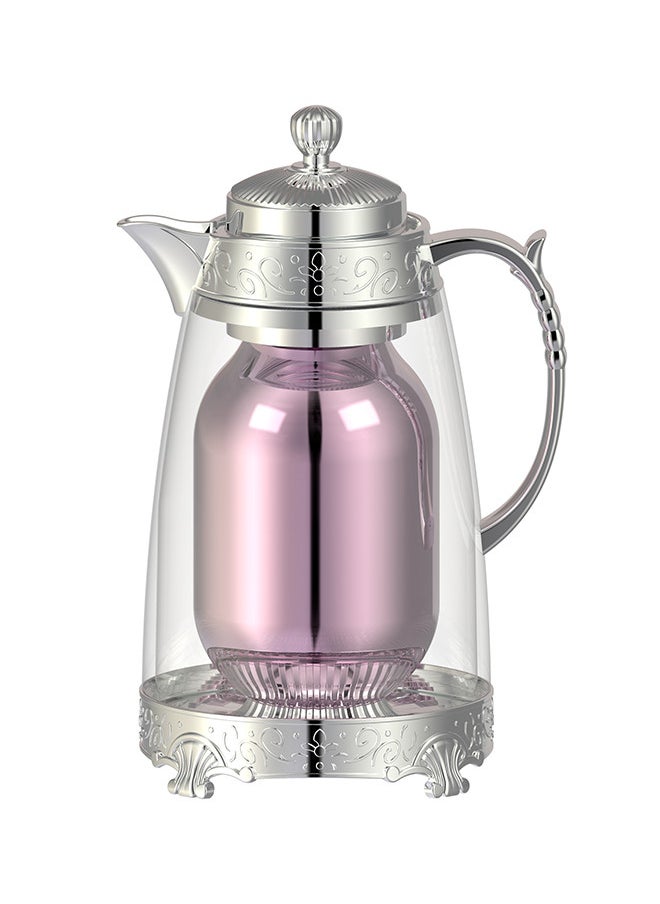 REEM - Glass Tea & Coffee Flask 1 Liter Clear/Silver - Image 1