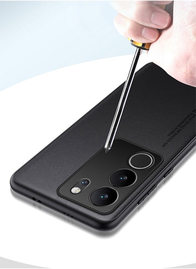 Ocean - VIVO V29 5G Case Cover, PU leather + TPU Soft Frame Protective Cover, Special Leather Texture Phone Case, Anti-Fingerprint Anti-Scratch All-Inclusive Lens Protection Back Cover for VIVO V29 5G, Black - Image 1