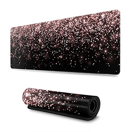 Echoserein Rose Gold Glitter Black Gaming Mouse Pad Large XL Long Extended Pads Big Mousepad Keyboard Mouse Mat Desk Pad Home Office Decor Accessories for Computer Pc Laptop - Image 1