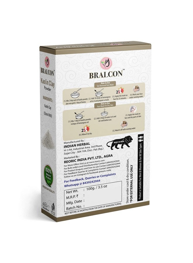BRALCON Kaolin Clay Powder - 100g | Chinni Mitti Powder for Face Pack, Skin Care | 100% Natural & Original Kaolin Clay Powder For Healthy Hair & Skin| Skin Whitening, Remove Blackheads, Acne - Image 2