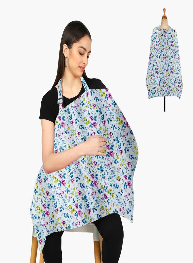 ZIKKU 100% Cotton Nursing Cover for Breastfeeding, Soft and Breathable, Feeding Apron/Cover for Nursing Moms, Lightweight and Comfortable Maternity Breastfeeding Cover with Mobile Pocket (White Flower) - Image 1