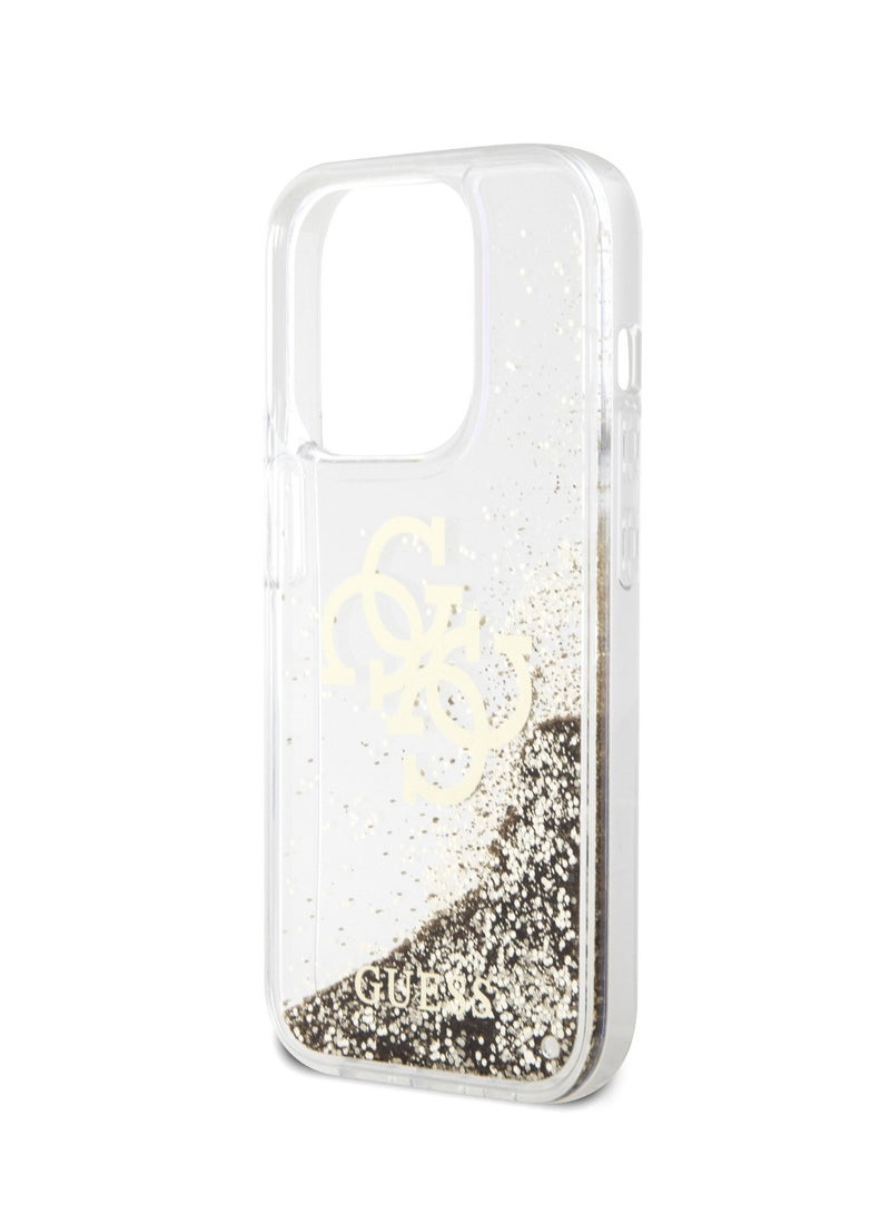GUESS iPhone 15 Pro Case Liquid Glitter TPU Back Cover with 4G Electroplated Logo / Drop & Bumper Protection / Slim Profile / Accurate Cutouts / Easy Snap-On / Damage and Scratch Protection - Gold - Image 4