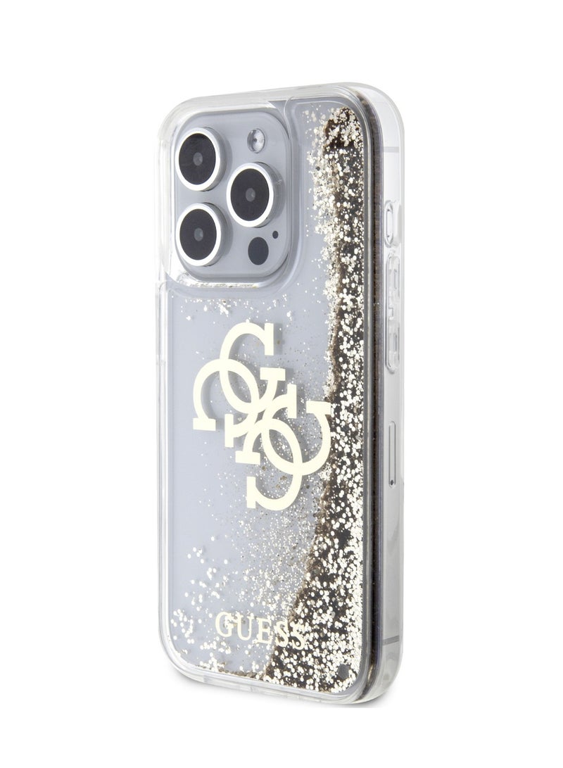 GUESS iPhone 15 Pro Case Liquid Glitter TPU Back Cover with 4G Electroplated Logo / Drop & Bumper Protection / Slim Profile / Accurate Cutouts / Easy Snap-On / Damage and Scratch Protection - Gold - Image 3