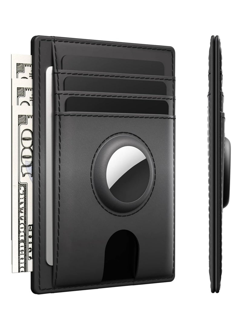 بولوز محفظة بطاقة Airtag النحيلة الحد الأدنى للرجال ، محفظة جلدية الجيب الأمامي الممتازة مع حامل Airtag ، محفظة بطاقة الائتمان النقدية RFID الحجب متوافقة مع AirTag (الأسود) - Image 1