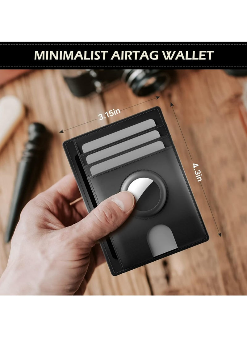 بولوز محفظة بطاقة Airtag النحيلة الحد الأدنى للرجال ، محفظة جلدية الجيب الأمامي الممتازة مع حامل Airtag ، محفظة بطاقة الائتمان النقدية RFID الحجب متوافقة مع AirTag (الأسود) - Image 3