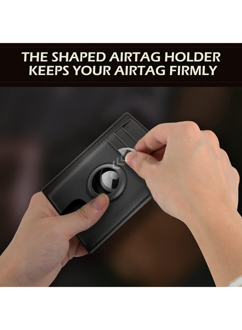 بولوز محفظة بطاقة Airtag النحيلة الحد الأدنى للرجال ، محفظة جلدية الجيب الأمامي الممتازة مع حامل Airtag ، محفظة بطاقة الائتمان النقدية RFID الحجب متوافقة مع AirTag (الأسود) - Image 4