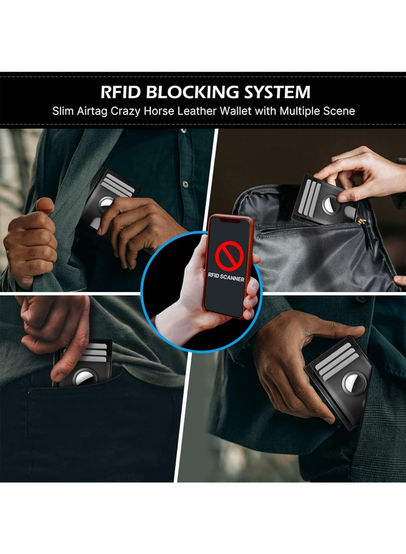 بولوز محفظة بطاقة Airtag النحيلة الحد الأدنى للرجال ، محفظة جلدية الجيب الأمامي الممتازة مع حامل Airtag ، محفظة بطاقة الائتمان النقدية RFID الحجب متوافقة مع AirTag (الأسود) - Image 5