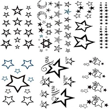 Yesallwas cute Black Moon Sky Stars Temporary Tattoo for Women Body Kids 6 sheet Waterproof Art Fake Tattoo Stickers - Image 1