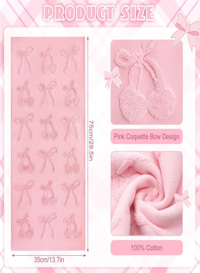 FuWeave منشفتان يدويتان ورديتان من FuWeave للحمام، مزينتان بفيونكة أنيقة ونقشة الكرز، مصنوعتان من القطن الخالص ١٠٠٪، ماصتان للماء، بنقشة جاكار مزخرفة، قطعة ديكور أنيقة للحمام، هدية مثالية، مقاس ١٣٫٧ × ٢٩٫٥ بوصة - Image 2