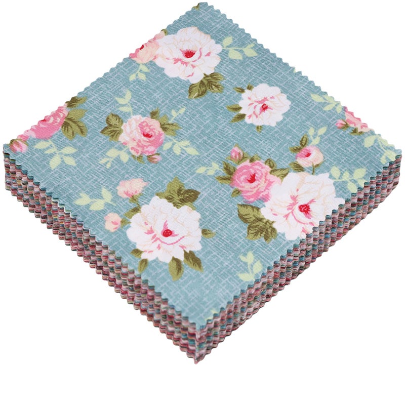 Hanjunzhao 84 Pcs Cotton Fabric Quilt Squares 5x5 inch, Charm Packs for Quilting 5 inch Clearance, 5" Charm Squares - for Quilting, Sewing, Birthday Valentine's Party Decor, and Crafts, Retro Floral - Image 1
