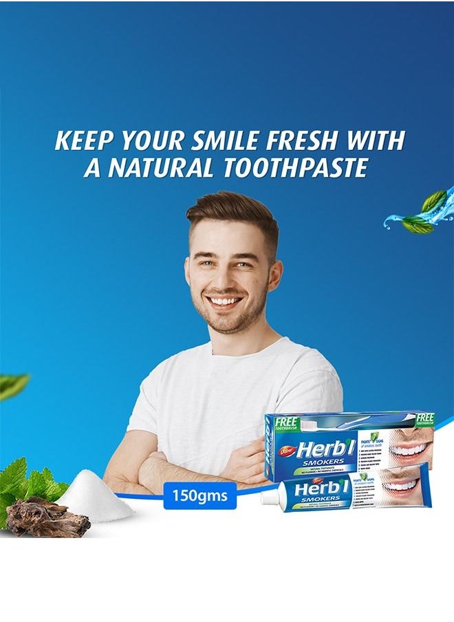 Dabur - Dabur Herbal Smokers Natural Toothpaste | Enriched With Salt, Mint & Blackberry Bark | For Healthy Gums & Strong Teeth - 150g + Toothbrush - Image 1