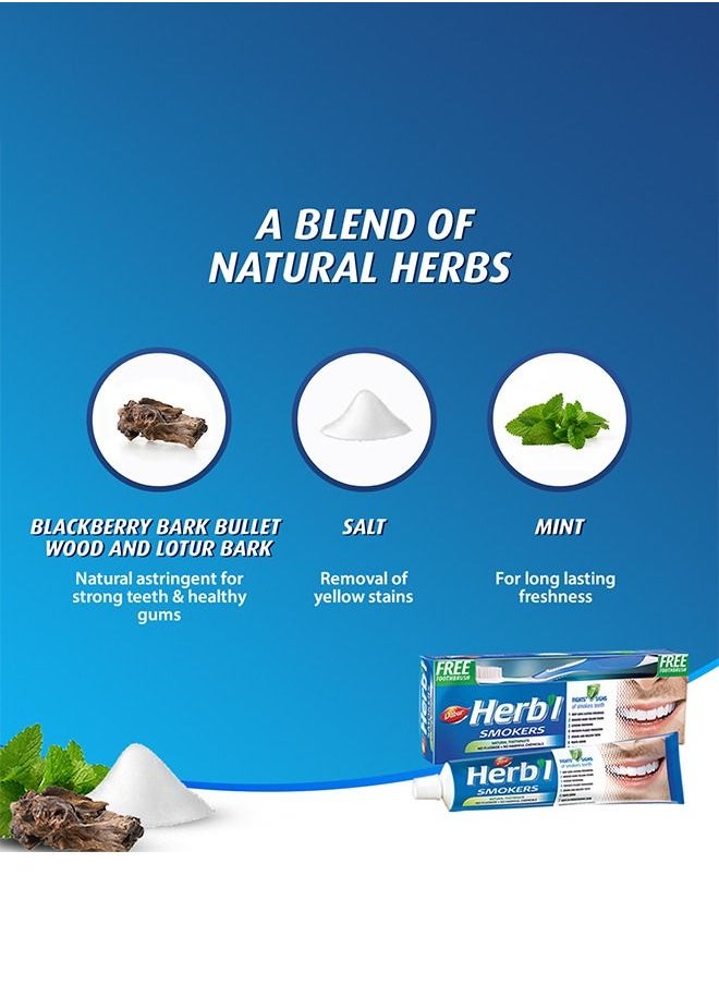Dabur - Dabur Herbal Smokers Natural Toothpaste | Enriched With Salt, Mint & Blackberry Bark | For Healthy Gums & Strong Teeth - 150g + Toothbrush - Image 1