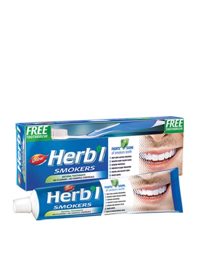 Dabur - Dabur Herbal Smokers Natural Toothpaste | Enriched With Salt, Mint & Blackberry Bark | For Healthy Gums & Strong Teeth - 150g + Toothbrush - Image 1