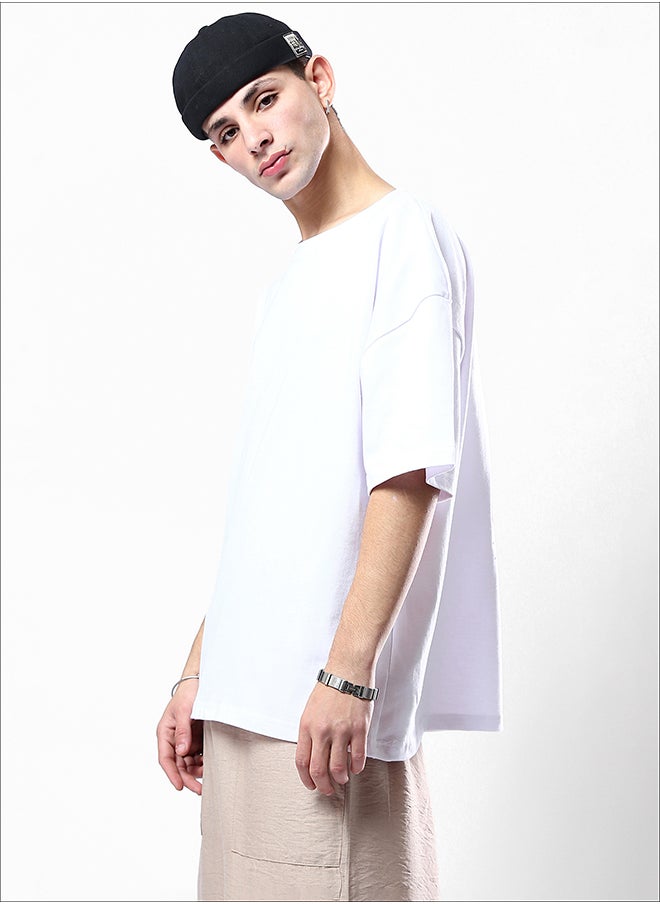 RAVIN - Front Print & Back Elbow Sleeves Cotton White Tee - Image 1