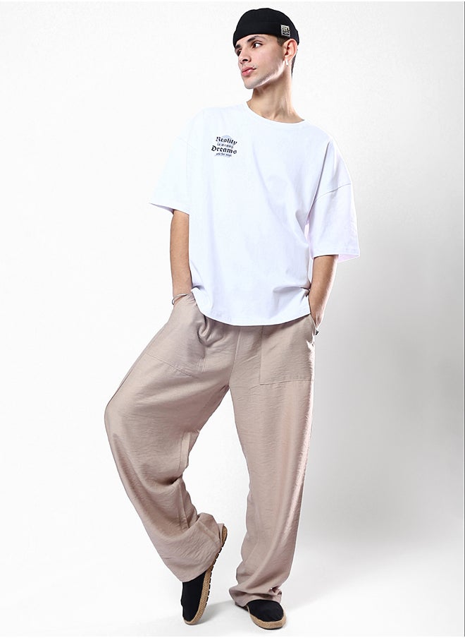 RAVIN - Front Print & Back Elbow Sleeves Cotton White Tee - Image 1