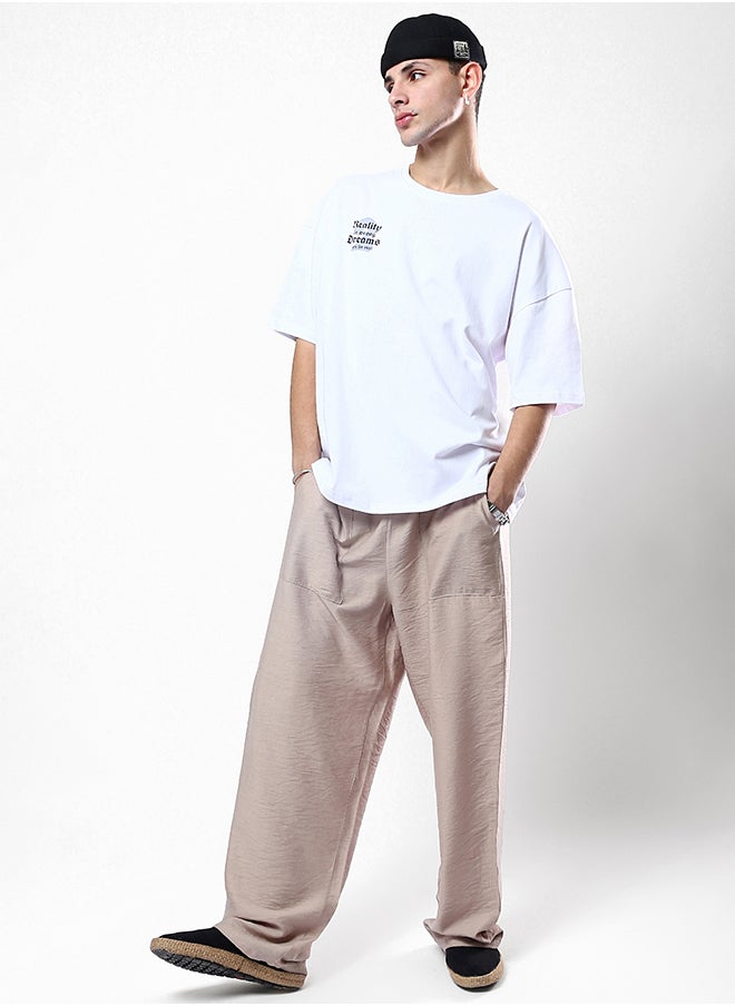 RAVIN - Front Print & Back Elbow Sleeves Cotton White Tee - Image 1