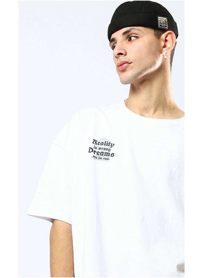 RAVIN - Front Print & Back Elbow Sleeves Cotton White Tee - Image 1