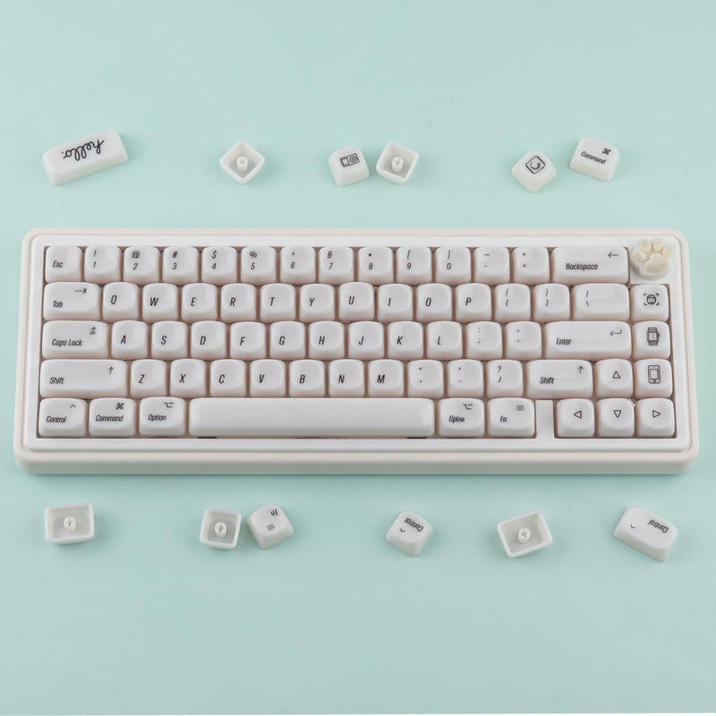 Tsungup MOA Keycaps,136 Keys Cute Ceramic Textured Custom Keycaps 60 75 Percent, Minimalist White Mac Keycap Set Key Caps Keyboard for Cherry Gateron MX Swithes Mechanical Keyboards(Translucent White) - Image 3