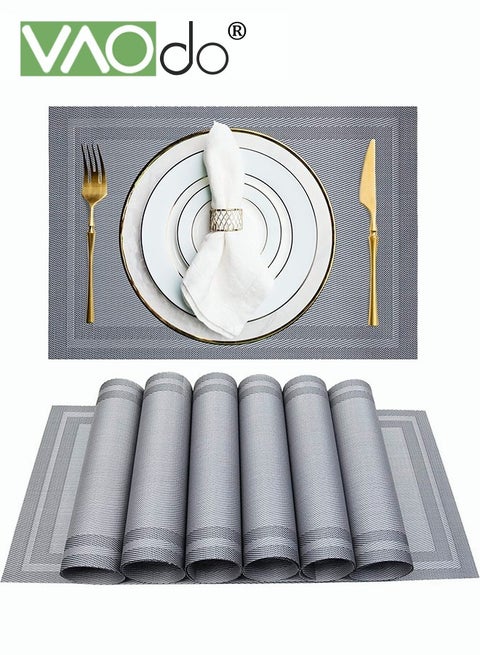 6PCS Placemat High-quality PVC Material Heat Insulation Anti-oil Not Easy to Mold Suitable for Home Use Hotel Restaurant Cafe Etc Grey