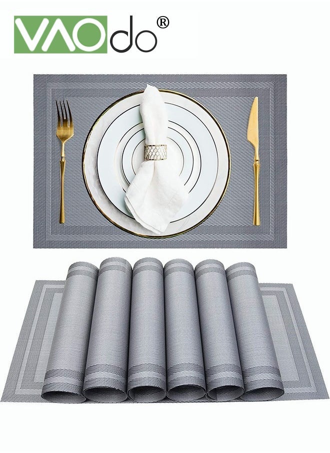 VAOdo 6PCS Placemat High-quality PVC Material Heat Insulation Anti-oil Not Easy to Mold Suitable for Home Use Hotel Restaurant Cafe Etc Grey  - Image 1