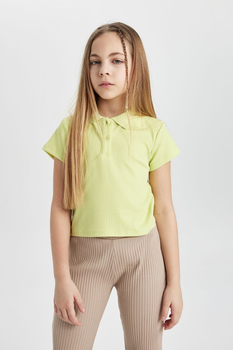 DeFacto Girl Slim Fit Polo Neck Basic Ribbed Camisole Polo T-Shirt - Image 1