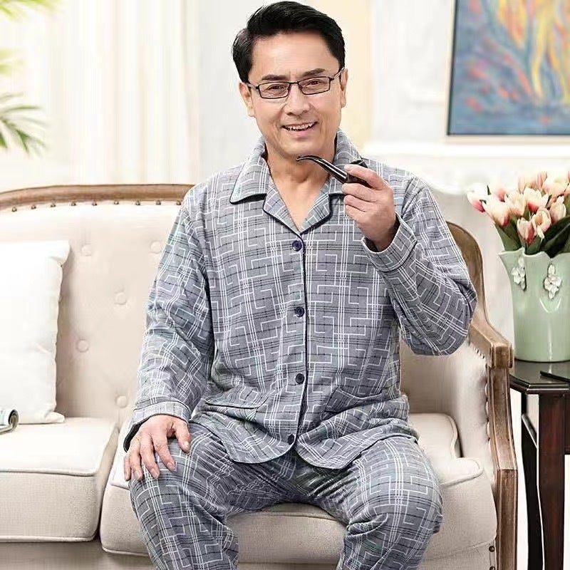 Middle-aged and Elderly Couple Pajamas Autumn and Winter 100% Cotton Long Sleeve Cardigan for Men and Women Mom and Dad Home Clothes suit - Image 2