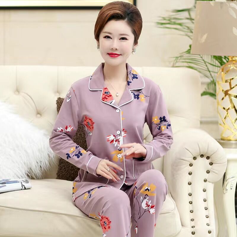 Middle-aged and Elderly Couple Pajamas Autumn and Winter 100% Cotton Long Sleeve Cardigan for Men and Women Mom and Dad Home Clothes suit - Image 3