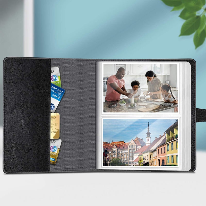Fintie Fintie Photo Album 4x6 Photos - 112 Photos Premium Vegan Leather Cover with Snap Fastener  Portable Wallet Photo Albums  Black - Image 2