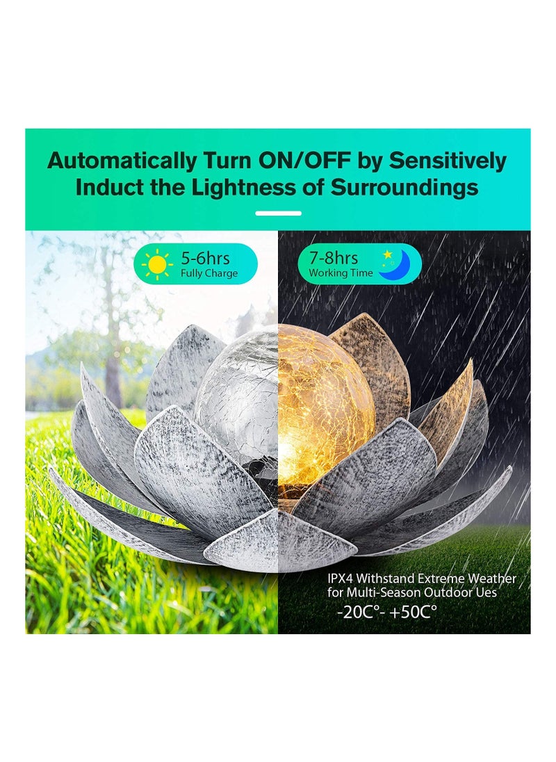 SYOSI Outdoor Garden Solar Lights, Crackle Globe Glass Lotus Solar Light Waterproof LED Metal Flower Lights Solar Powered Lotus Garden Lights  for Patio,Lawn,Walkway,Tabletop,Ground Outdoor Decor  - Image 5