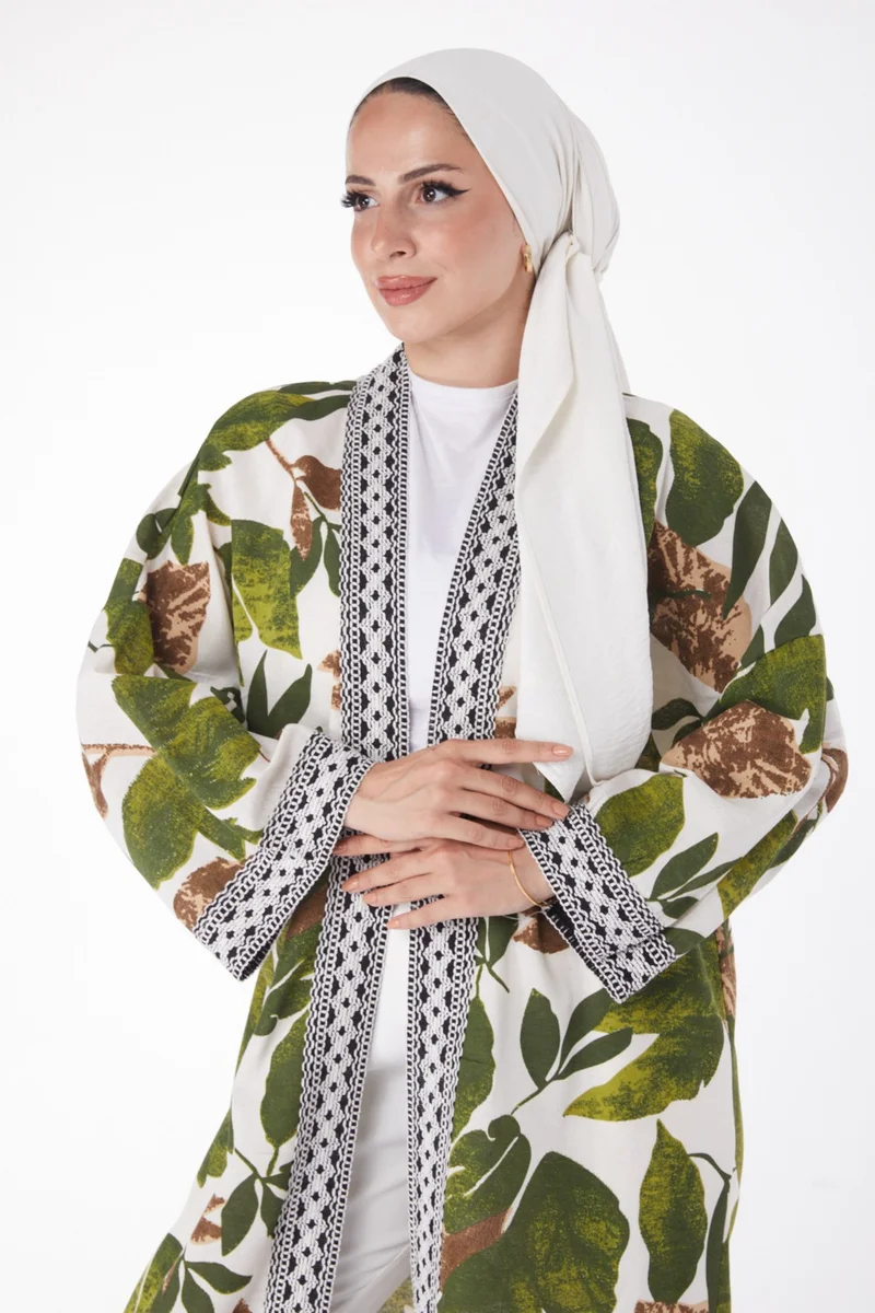 Tofisa Plain Medium Women's Khaki Patterned Kimono - 13233