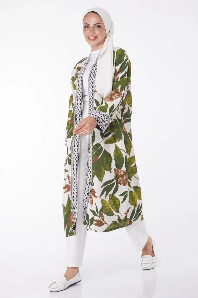 Tofisa Plain Medium Women's Khaki Patterned Kimono - 13233