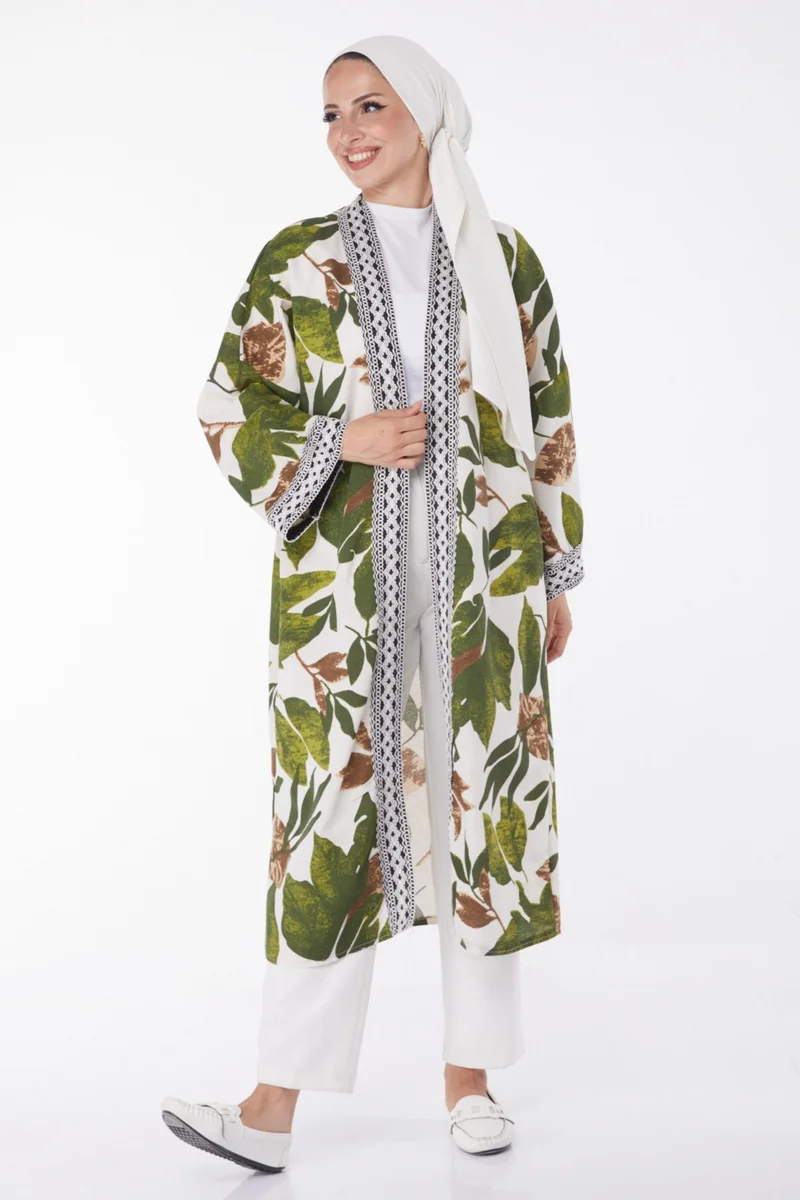 Tofisa Plain Medium Women's Khaki Patterned Kimono - 13233