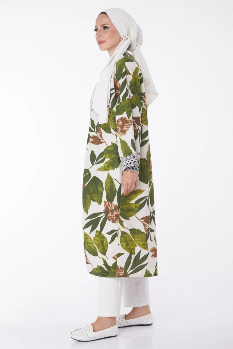 Tofisa Plain Medium Women's Khaki Patterned Kimono - 13233