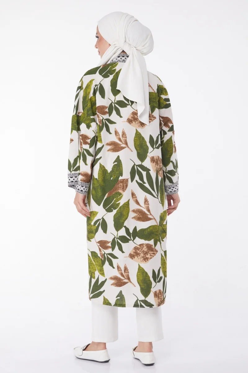 Tofisa Plain Medium Women's Khaki Patterned Kimono - 13233