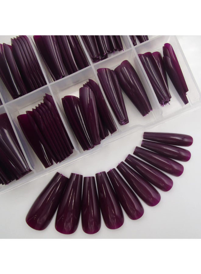 LifexTol Colored Coffin Press on Nails Long Ballerina False Fake Nail Tips Full Cover Manicure Design Acrylic Nails 100pc for Women Teen Girls Dark Grape - Image 2