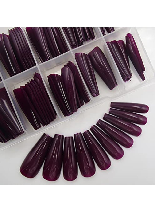 LifexTol Colored Coffin Press on Nails Long Ballerina False Fake Nail Tips Full Cover Manicure Design Acrylic Nails 100pc for Women Teen Girls Dark Grape - Image 1