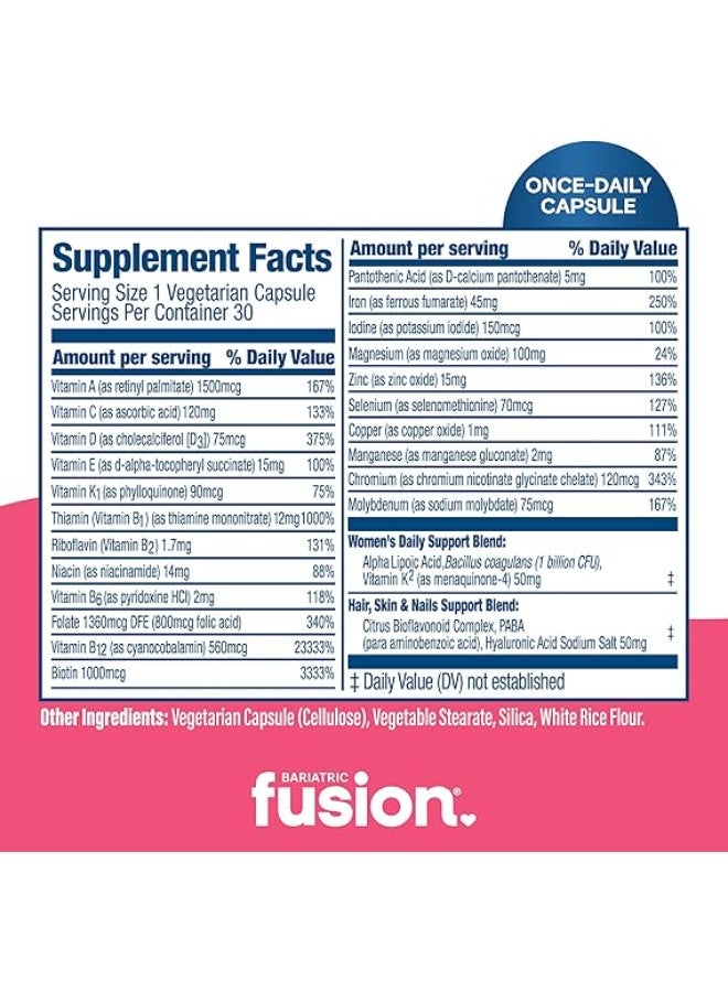 Bariatric Fusion One Per Day Bariatric Multivitamin with Iron for Women | Post-Gastric Sleeve & Bypass Support | Hair & Nail Vitamin Blend | 30 Capsules – One Month Supply - Image 4