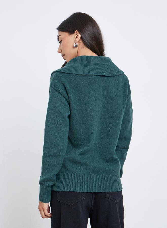 Styli Dark Green Regular Fit Half-Zip Knit Sweater - Image 4