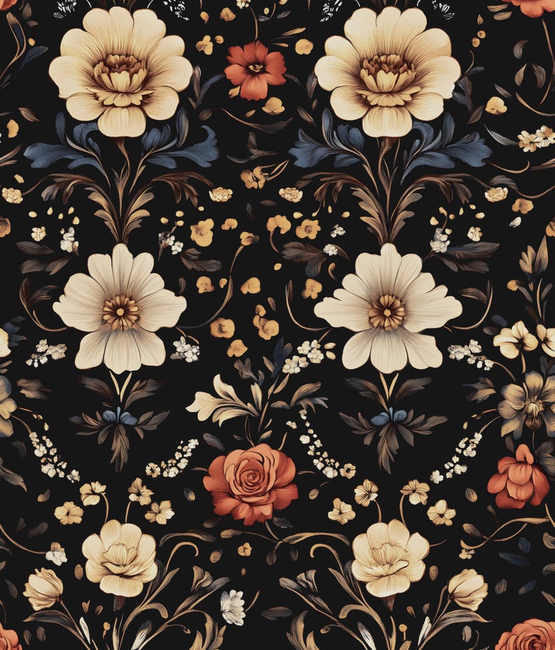 Laatse Boho Wallpaper Peel and Stick Dark Vintage Symmetrical Floral Contact Paper 175 x 118 Black Yellow Damask Wall Paper Self Adhesive Waterproof Removable for Bathroom Shelves Cabinet Drawer Table - Image 2