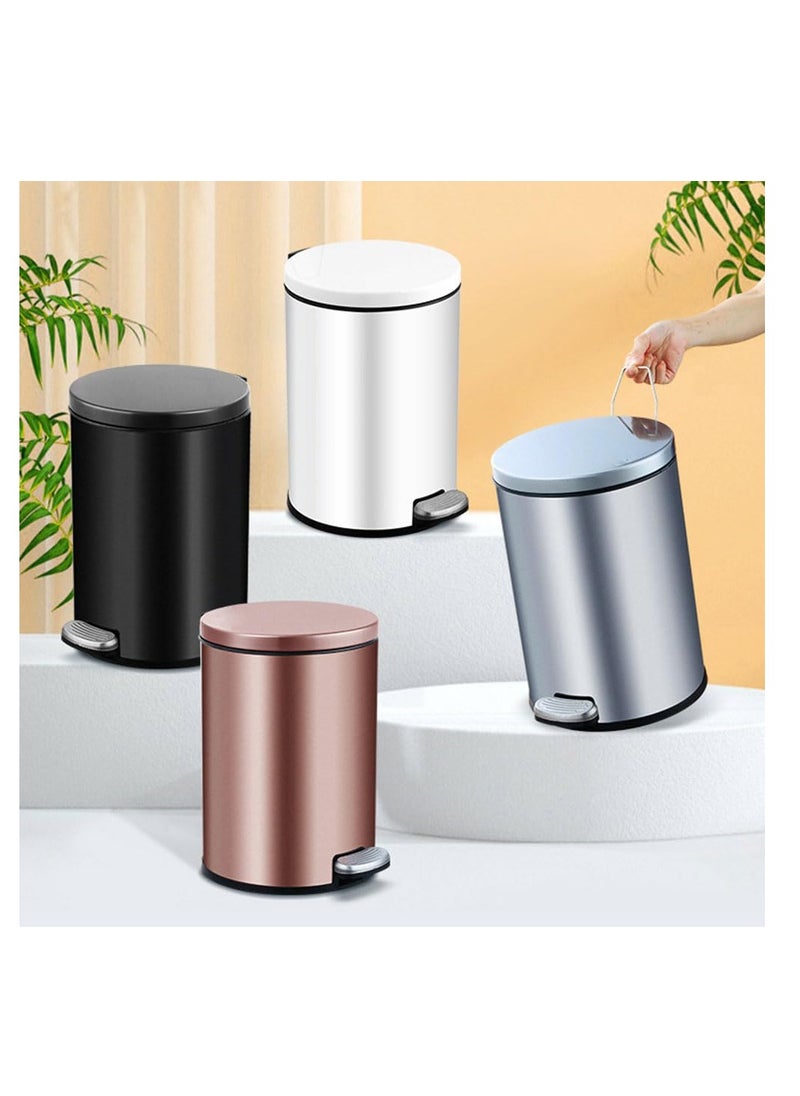 Generic - Stainless Steel Double Layer Dustbin with Pedal and Lid For Bathroom Kitchen,Silent Lidded Trash Bin,Fingerprint-Proof Modern Garbage Can,Round Bucket with Handle for Home Office (Grey, 8L) - Image 1