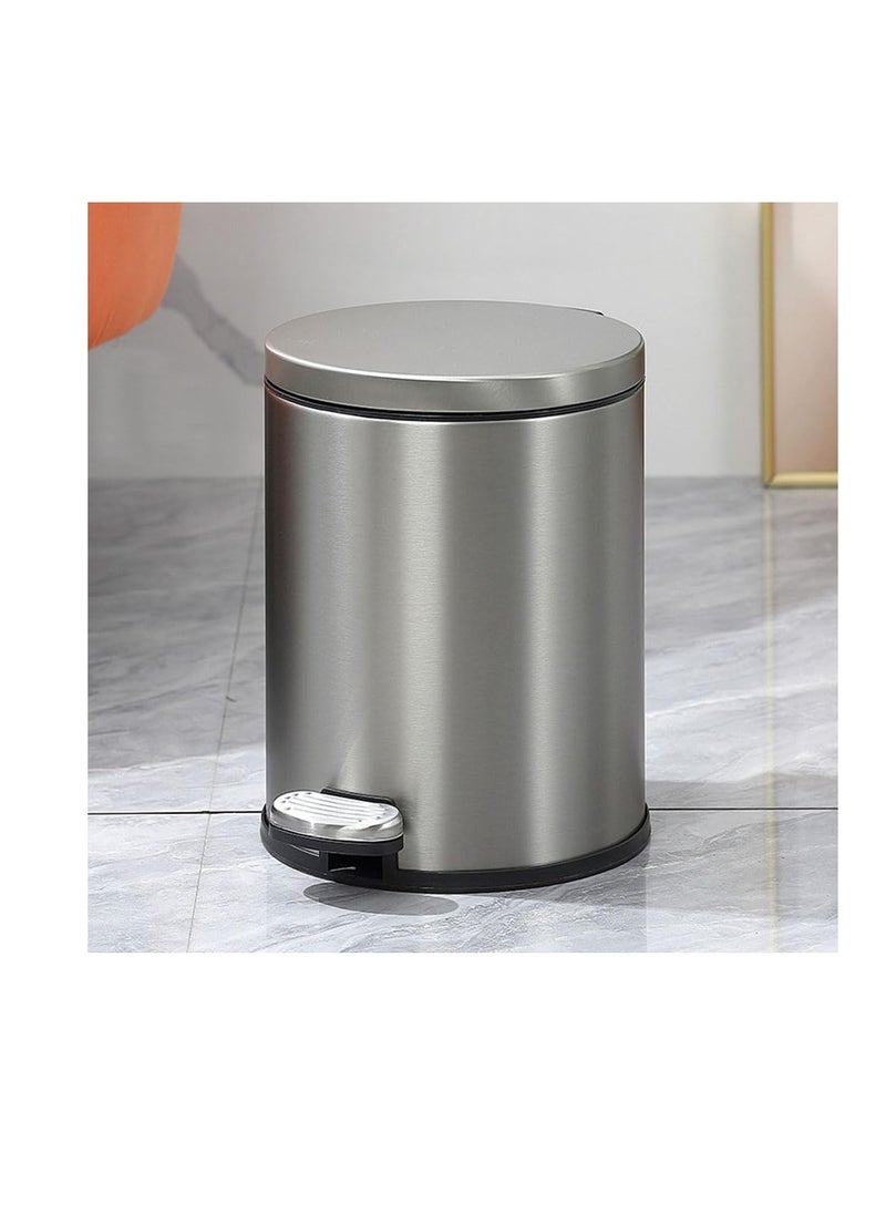 Generic - Stainless Steel Double Layer Dustbin with Pedal and Lid For Bathroom Kitchen,Silent Lidded Trash Bin,Fingerprint-Proof Modern Garbage Can,Round Bucket with Handle for Home Office (Grey, 8L) - Image 1