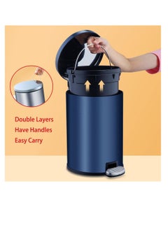 Generic Stainless Steel Double Layer Dustbin with Pedal and Lid For Bathroom Kitchen,Silent Lidded Trash Bin,Fingerprint-Proof Modern Garbage Can,Round Bucket with Handle for Home Office (Grey, 8L)  - Image 4