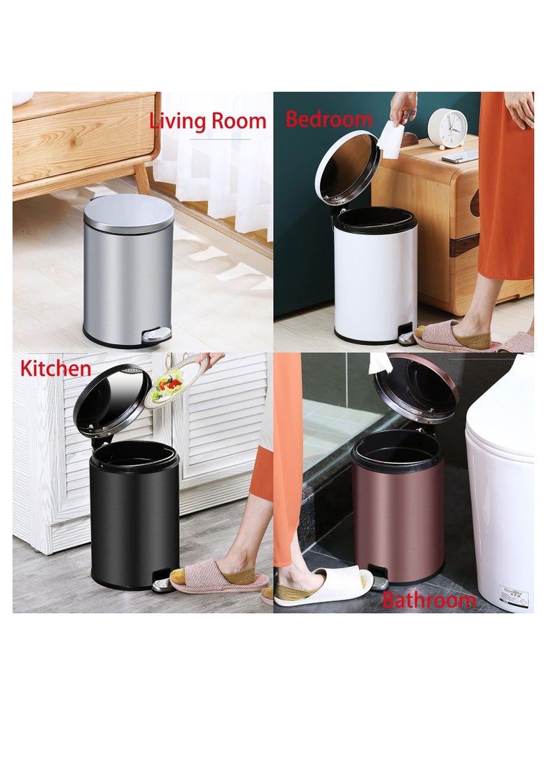 Generic - Stainless Steel Double Layer Dustbin with Pedal and Lid For Bathroom Kitchen,Silent Lidded Trash Bin,Fingerprint-Proof Modern Garbage Can,Round Bucket with Handle for Home Office (Grey, 8L) - Image 1