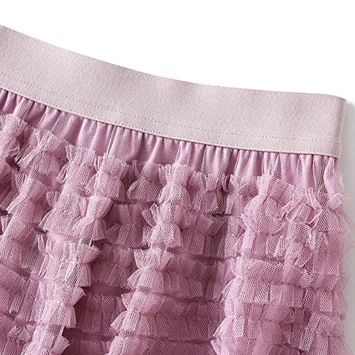 Dirholl Women's A-Line Fairy Patterned Elastic Waist Ruffle Tulle Layered Midi Skirt Tutu B Purple Pink - Image 2