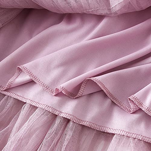 Dirholl Women's A-Line Fairy Patterned Elastic Waist Ruffle Tulle Layered Midi Skirt Tutu B Purple Pink - Image 5