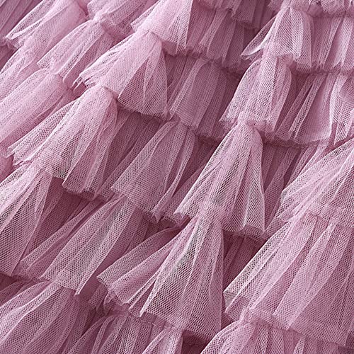 Dirholl Women's A-Line Fairy Patterned Elastic Waist Ruffle Tulle Layered Midi Skirt Tutu B Purple Pink - Image 3