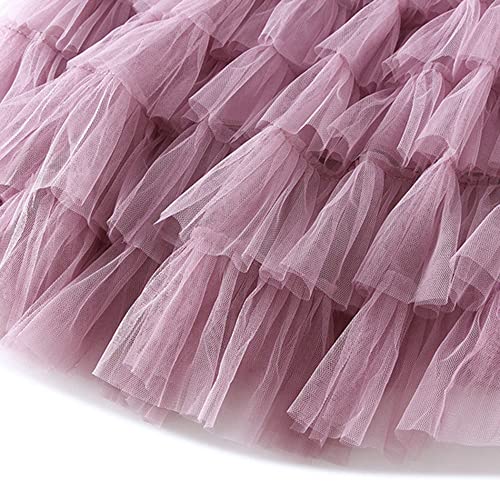 Dirholl Women's A-Line Fairy Patterned Elastic Waist Ruffle Tulle Layered Midi Skirt Tutu B Purple Pink - Image 4
